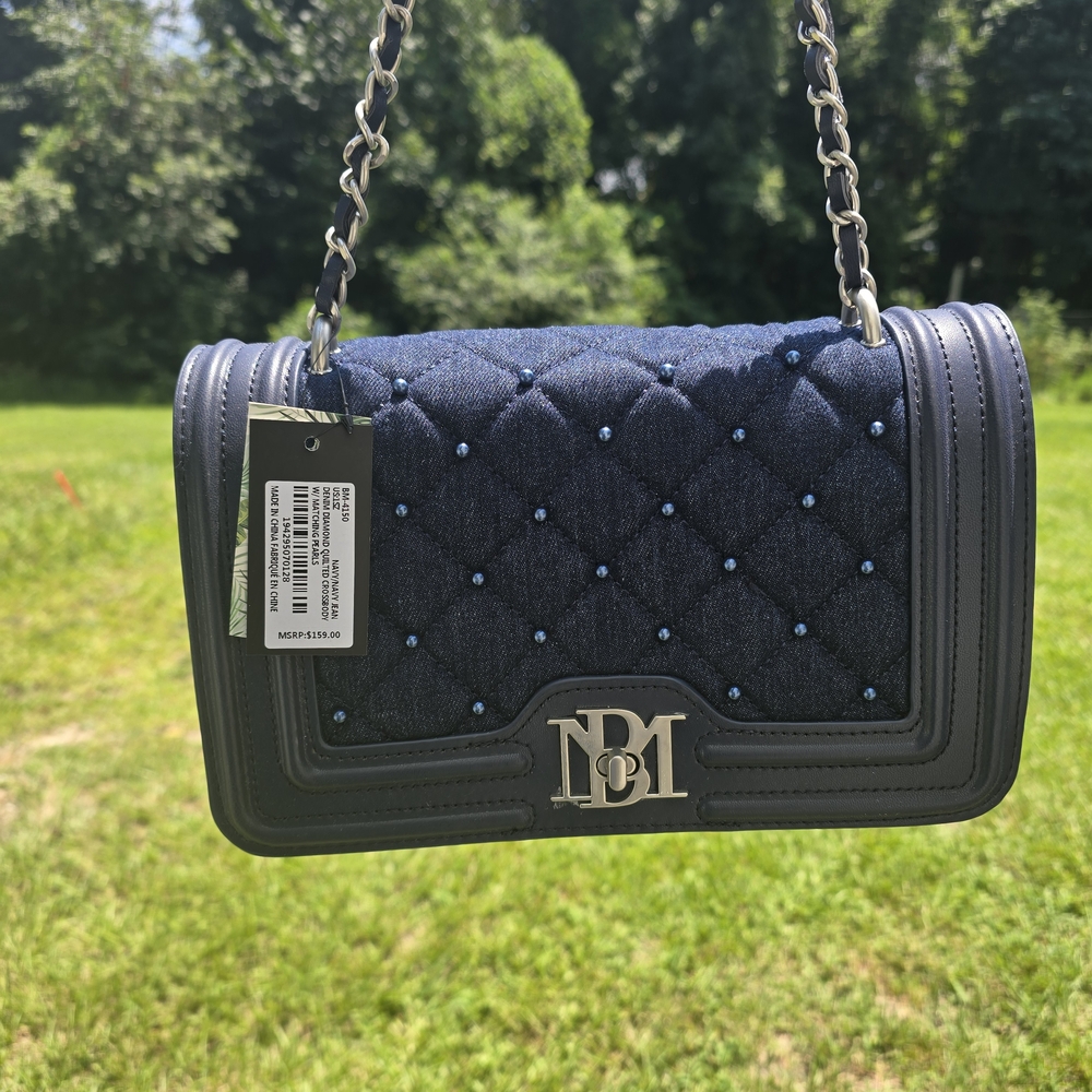 Bradley Mischka Quilted Denim Shoulder Chain Bag